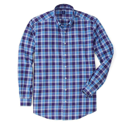 FootJoy Stretch Twill Woven Multi Large Plaid Shirt (Previous Season Style) L Plum/Clear Blue (26059) - Fairway Golf