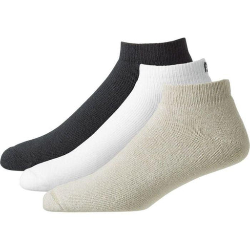 FootJoy ComfortSof Sport Socks (3 Pair) Shoe Size 7-12 White/Black/Khaki - Fairway Golf