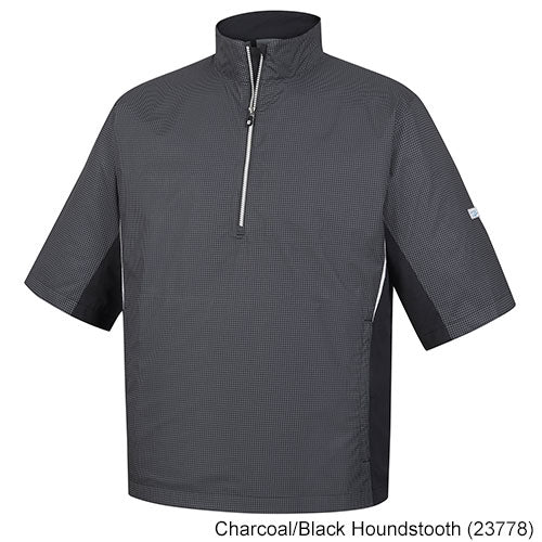 FootJoy FJ HydroLite Short Sleeve Rain Shirts L Charcoal/Black Houndstooth (237