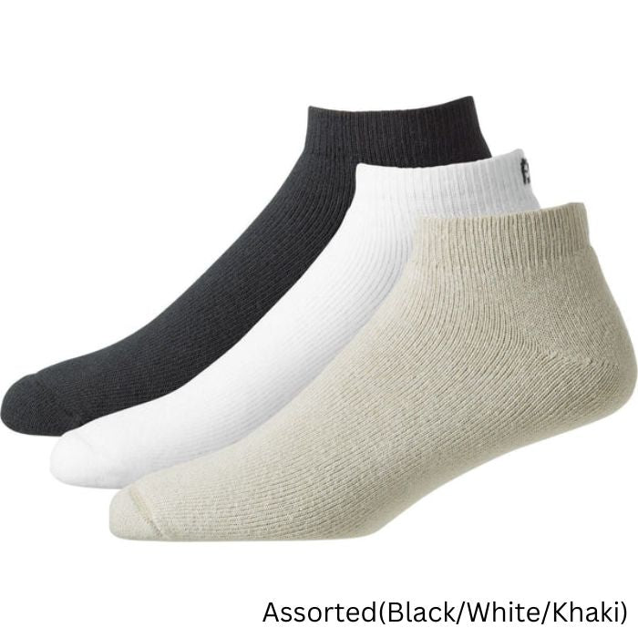 FootJoy ComfortSof Sport Socks (3 Pair) Shoe Size 7-12 White/Black/Khaki