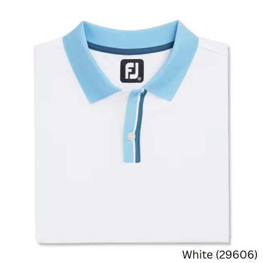 FootJoy Solid Stretch Pique with Stripe Placket Knit Collar M White (29606) - Fairway Golf