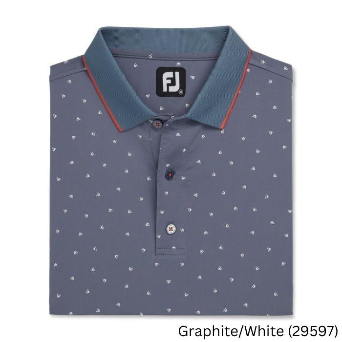 FootJoy Push Play Print Lisle Knit Collar-Previous Season Style L Graphite / White (29597) - Fairway Golf