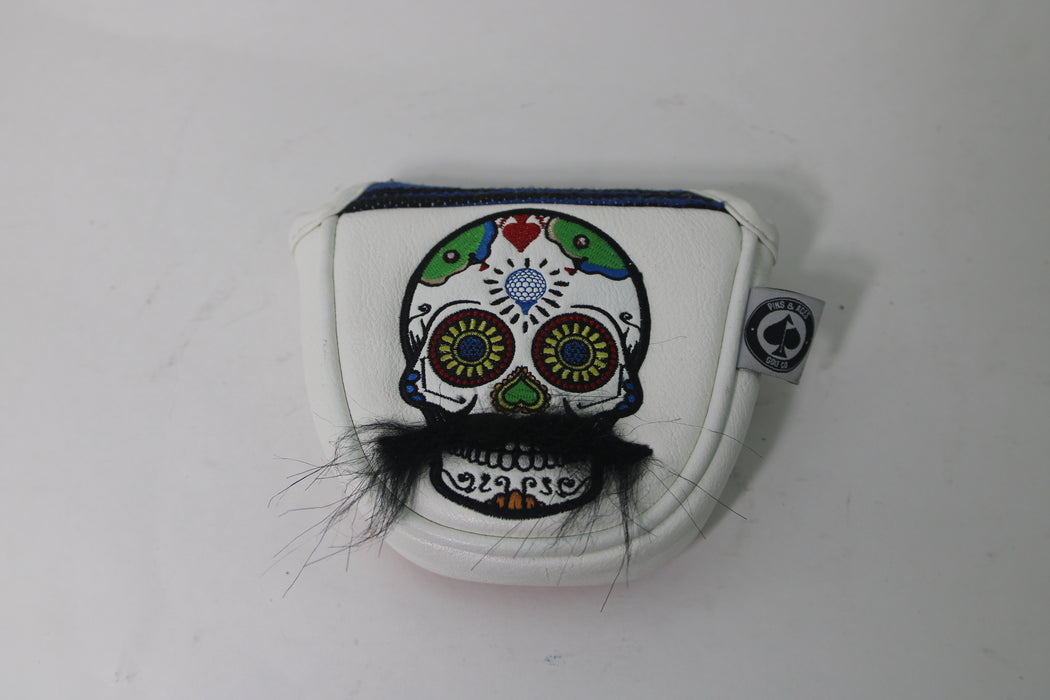 PINS & ACES MUSTACHE SUGAR SKULL - MALLET PUTTER COVER WHITE Pre-Owned