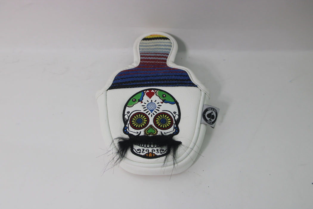 PINS & ACES MUSTACHE SUGAR SKULL - MALLET PUTTER COVER WHITE Pre-Owned