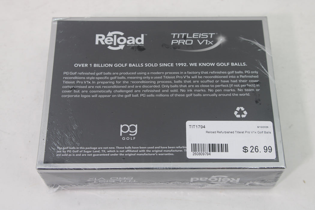 Reload Refurbished Titleist Pro V1x Golf Balls