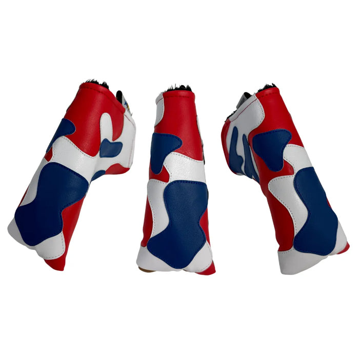 Sunfish Red White and Blue Camo Applique Blade Putter Cover With Magnetic Closure