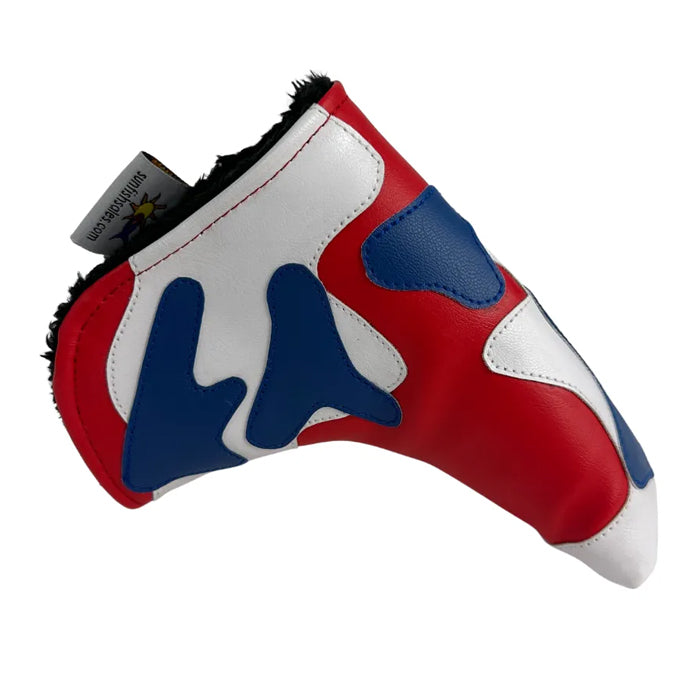 Sunfish Red White and Blue Camo Applique Blade Putter Cover With Magnetic Closure