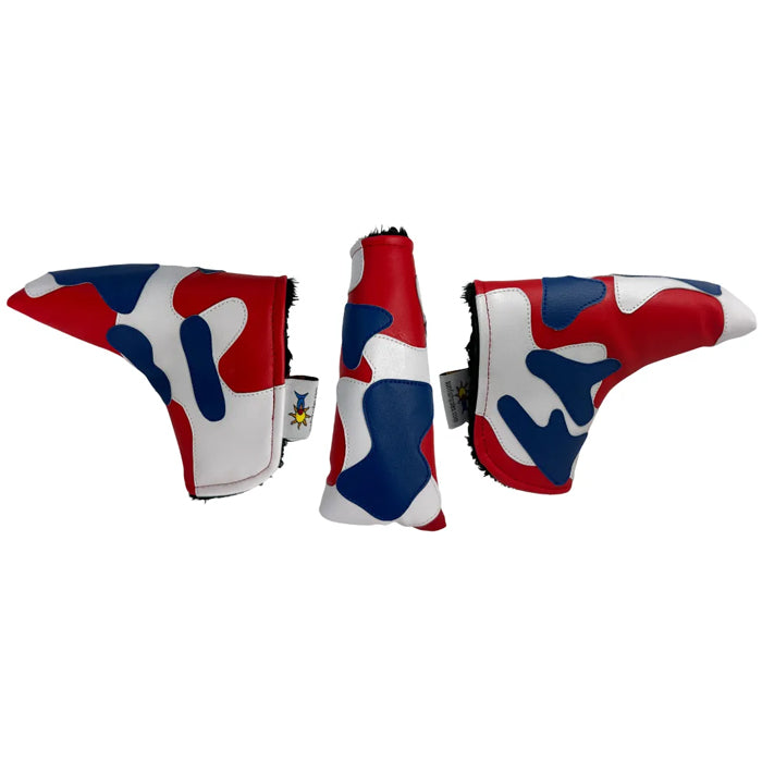 Sunfish Red White and Blue Camo Applique Blade Putter Cover With Magnetic Closure