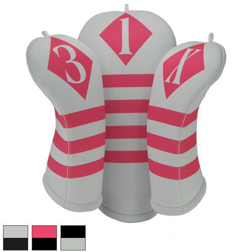 BeeJos Victor Collection Headcovers Set of 3 (Driver/Fairway #3/Fai White & Hot Pink - Fairway Golf