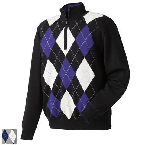FootJoy Performance Half Zip Lined Sweaters (Previous Season Style) S Black/Purple/White argyle (#232 - Fairway Golf