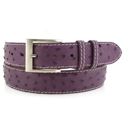 Jacob Hill Leather Ostrich 1 1/2 Leather Belts 31 inches Purple Haze w/ White Stitch - Fairway Golf