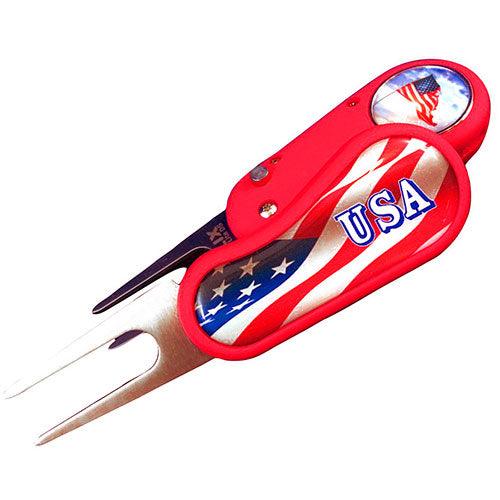 Flix American Flag Switchblade Style Divot Tool Red - Fairway Golf