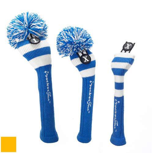 RocketTour Royal Blue Base Rugby Stripe Pom Pom Headcover Driver Royal/Yellow - Fairway Golf