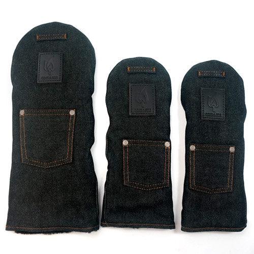 Rose & Fire Black Raw Denim Headcover Set Set of 3 (DR/FW3/FW5) - Fairway Golf