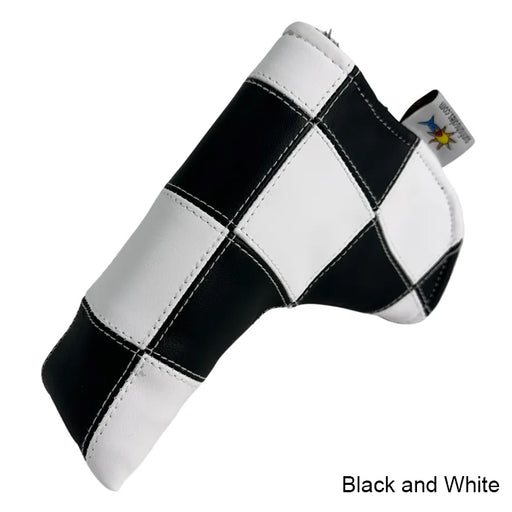Sunfish Black and White Checkered Stitched Blade Putter Cover With Magnetic Closure